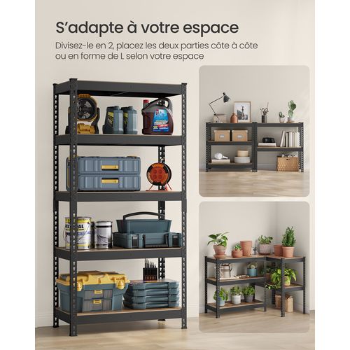 Rayonnage étagère De Rangement à 5 Tablettes, 45 X 90 X 180 Cm, Charge Jusqu'à 875 Kg, Noir