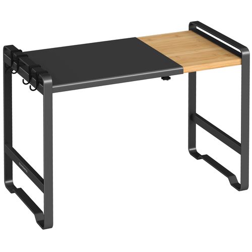 étagère Pour Micro-ondes, Largeur Réglable De 41,5 à 64 Cm, 4 Crochets, Noir Et Bambou Clair