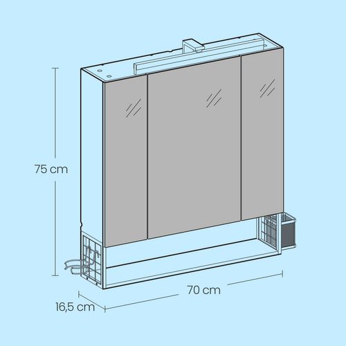 Armoire Murale 3 Portes, Avec Miroir, Multiprise, Panier Suspendu,  Blanc