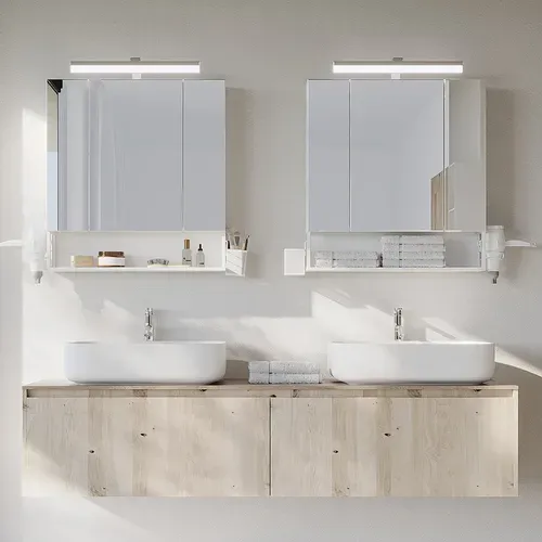 Armoire Murale 3 Portes, Avec Miroir, Multiprise, Panier Suspendu,  Blanc