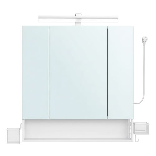 Armoire Murale 3 Portes, Avec Miroir, Multiprise, Panier Suspendu,  Blanc