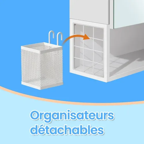 Armoire Murale 3 Portes, Avec Miroir, Multiprise, Panier Suspendu,  Blanc