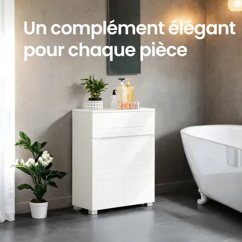 Armoire De Salle De Bain Avec 2 Portes battantes, Avec Une Tiroir Et Étagère Réglable, Blanc