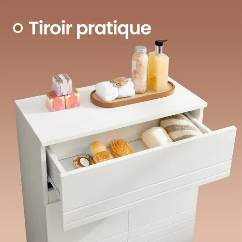 Armoire De Salle De Bain Avec 2 Portes battantes, Avec Une Tiroir Et Étagère Réglable, Blanc