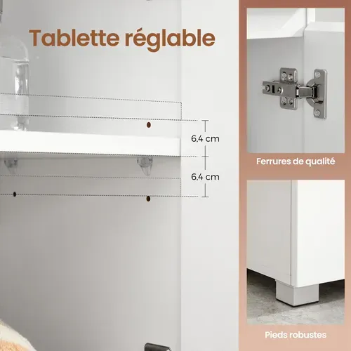 Armoire De Salle De Bain Avec 2 Portes battantes, Avec Une Tiroir Et Étagère Réglable, Blanc