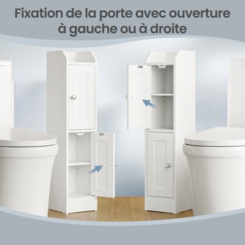 Meuble De Salle De Bain Fin, Colonne De Rangement, Avec Portes Réversibles, Blanc