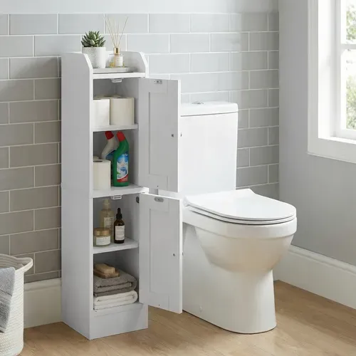 Meuble De Salle De Bain Fin, Colonne De Rangement, Avec Portes Réversibles, Blanc