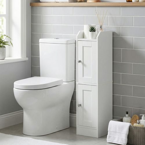 Meuble De Salle De Bain Fin, Colonne De Rangement, Avec Portes Réversibles, Blanc