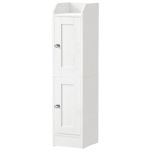 Meuble De Salle De Bain Fin, Colonne De Rangement, Avec Portes Réversibles, Blanc