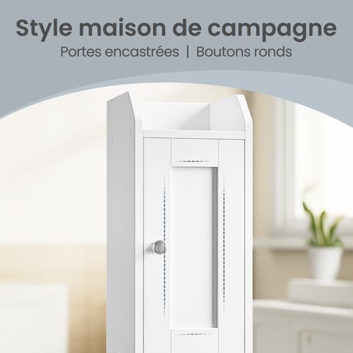 Meuble De Salle De Bain Fin, Colonne De Rangement, Avec Portes Réversibles, Blanc
