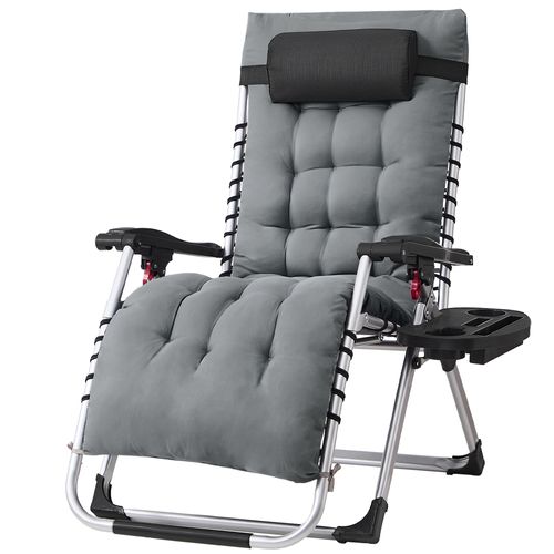 Chaise Longue Pliante Avec Coussin Amovible, En Acier, Avec Tablette Et Pochette, Gris Foncé