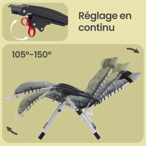Chaise Longue Pliante Avec Coussin Amovible, En Acier, Avec Tablette Et Pochette, Gris Foncé