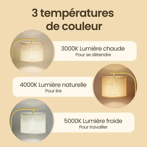 Lampadaire Arc Réglable En Hauteur, 150–175 Cm, Avec Interrupteur Au Pied, Douille E27, Doré