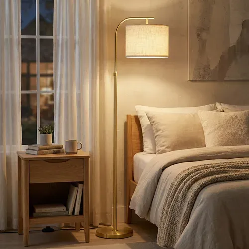 Lampadaire Arc Réglable En Hauteur, 150–175 Cm, Avec Interrupteur Au Pied, Douille E27, Doré