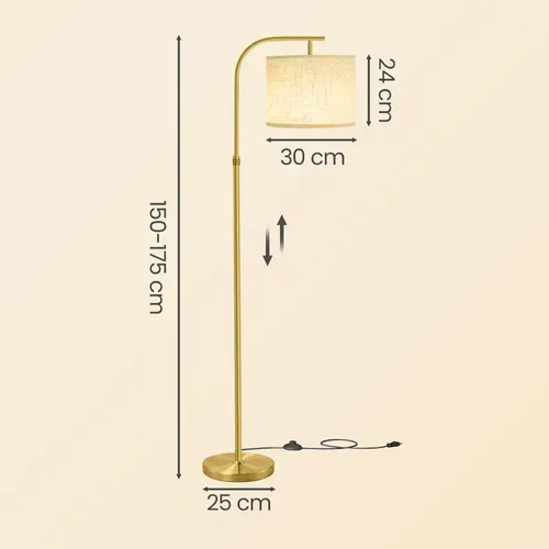 Lampadaire Arc Réglable En Hauteur, 150–175 Cm, Avec Interrupteur Au Pied, Douille E27, Doré