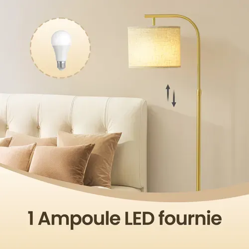 Lampadaire Arc Réglable En Hauteur, 150–175 Cm, Avec Interrupteur Au Pied, Douille E27, Doré
