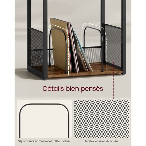 Meuble Pour Tourne-disque, Sur 3 Niveaux, Rangement Vinyle Jusqu'à 100 Albums, Bout De Canapé,marron