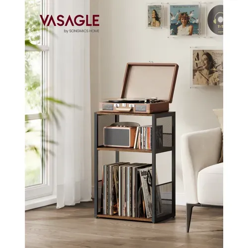 Meuble Pour Tourne-disque, Sur 3 Niveaux, Rangement Vinyle Jusqu'à 100 Albums, Bout De Canapé,marron