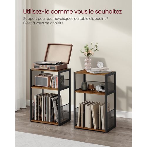Meuble Pour Tourne-disque, Sur 3 Niveaux, Rangement Vinyle Jusqu'à 100 Albums, Bout De Canapé,marron