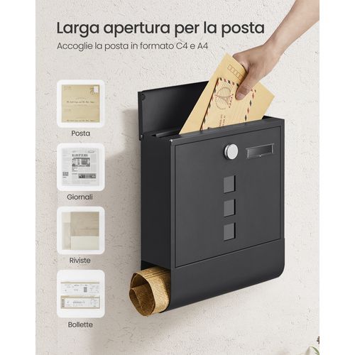 Boîte Aux Lettres Murale, Avec Serrure, Porte-nom, Pour Courriers, Journaux, Magazines, Noir