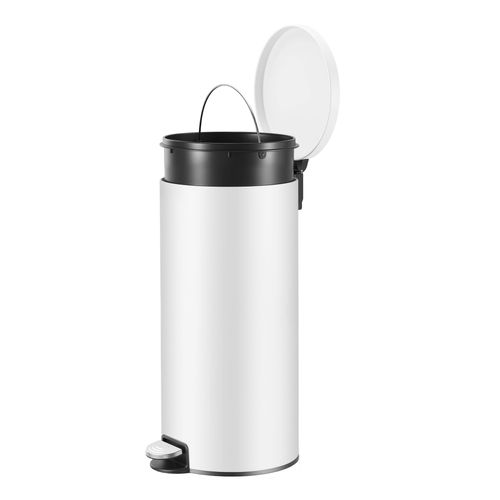 Poubelle à Pédale, Rond, Seau Intérieur Amovible, Fermeture En Douceur, 30 L, Blanc