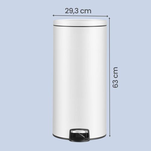 Poubelle à Pédale, Rond, Seau Intérieur Amovible, Fermeture En Douceur, 30 L, Blanc