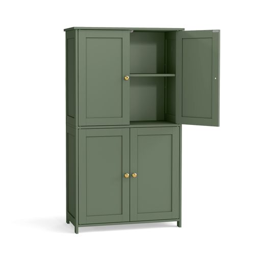 Armoire Haute De Rangement, Meuble De Cuisine Avec 4 Portes, 2 Étagères Réglables, Vert