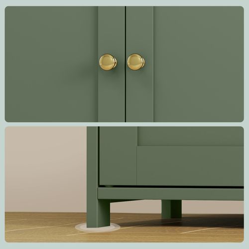 Armoire Haute De Rangement, Meuble De Cuisine Avec 4 Portes, 2 Étagères Réglables, Vert