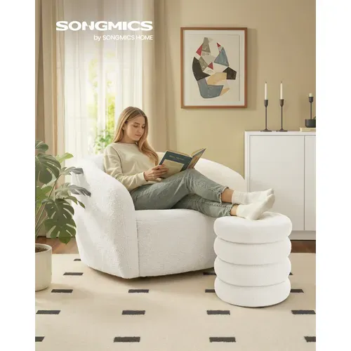 Tabouret De Coiffeuse Rond, Rembourré, Avec Rangement, Couvercle Amovible, Blanc