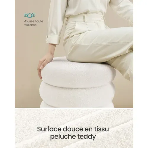Tabouret De Coiffeuse Rond, Rembourré, Avec Rangement, Couvercle Amovible, Blanc