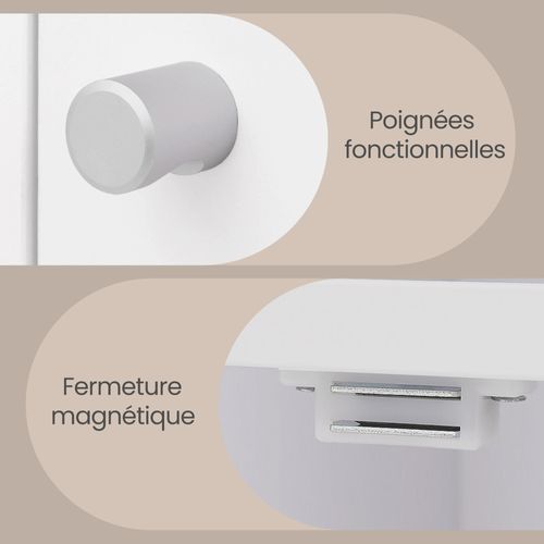 étagère De Rangement à 3 Niveaux, Avec 2 Portes, Salle à Manger, 29 X 65,8 X 97,8 Cm, Blanc