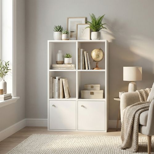 étagère De Rangement à 3 Niveaux, Avec 2 Portes, Salle à Manger, 29 X 65,8 X 97,8 Cm, Blanc