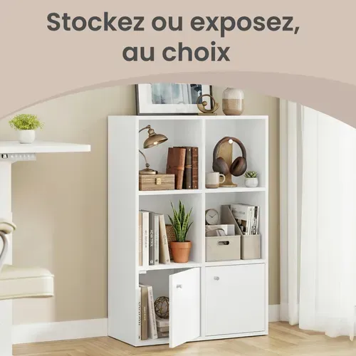 étagère De Rangement à 3 Niveaux, Avec 2 Portes, Salle à Manger, 29 X 65,8 X 97,8 Cm, Blanc