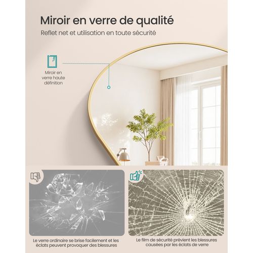 Miroir Intégral, 165 X 60 Cm, à Poser Au Sol, Cadre En Alliage D’aluminium, Verre Trempé, Doré Clair