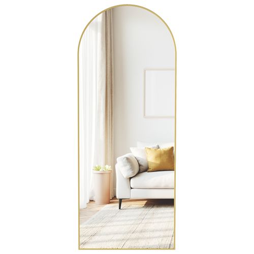 Miroir Intégral, 165 X 60 Cm, à Poser Au Sol, Cadre En Alliage D’aluminium, Verre Trempé, Doré Clair