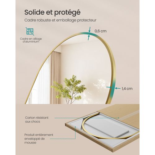 Miroir Intégral, 165 X 60 Cm, à Poser Au Sol, Cadre En Alliage D’aluminium, Verre Trempé, Doré Clair