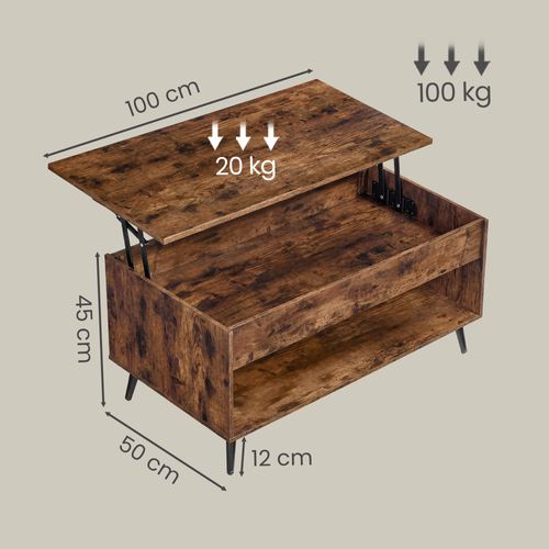Meuble De Salon Avec Plateau Relevable, Vérin à Gaz, Rangement Ouvert, Marron Et Noir