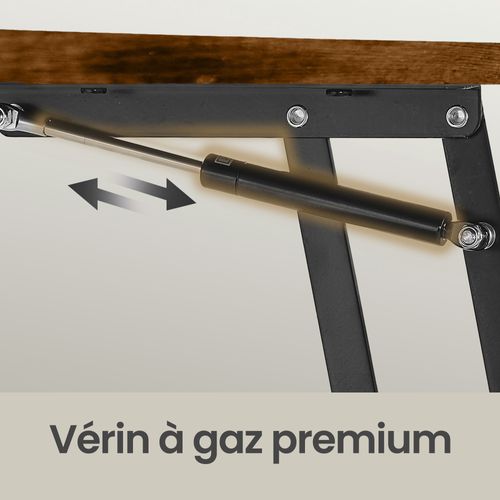 Meuble De Salon Avec Plateau Relevable, Vérin à Gaz, Rangement Ouvert, Marron Et Noir