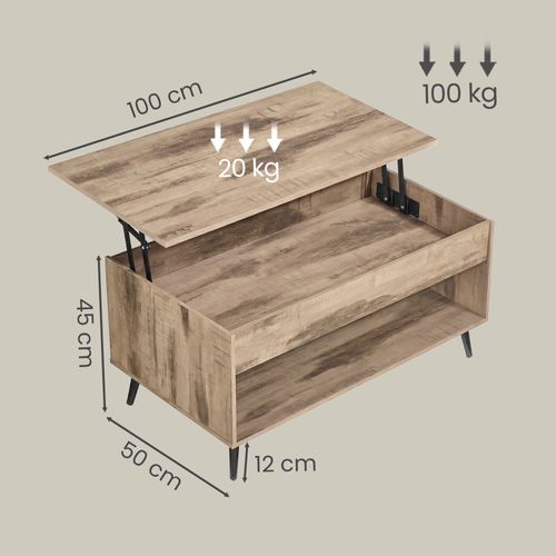 Meuble De Salon Avec Plateau Relevable, Vérin à Gaz, Rangement Ouvert, Marron Et Noir