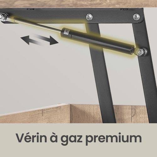 Meuble De Salon Avec Plateau Relevable, Vérin à Gaz, Rangement Ouvert, Marron Et Noir