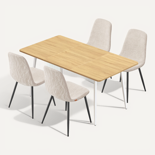 Ensemble De Salle à Manger, Table à Manger Avec 4 Chaises, Pour 4 à 6 Personnes, Doré Et Blanc