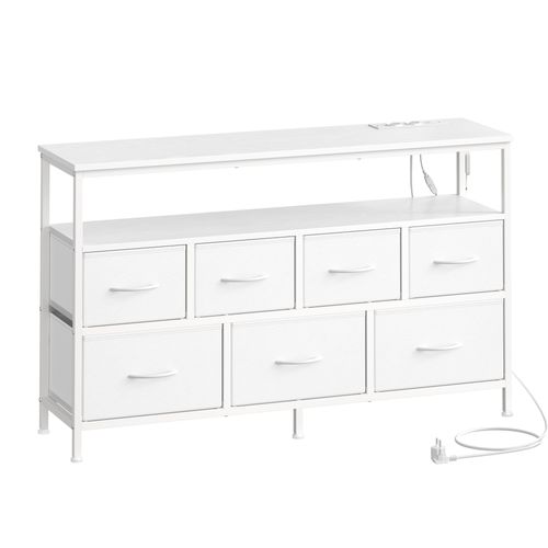 Meuble De Rangement Avec LED Réglable Et Multiprise, 7 Tiroirs En Tissu,blanc