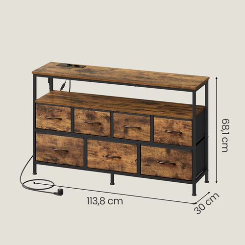 Meuble De Rangement Avec LED Réglable Et Multiprise, 7 Tiroirs En Tissu,marron Et Noir