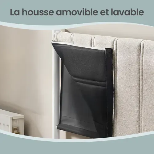 Lit Double Avec Rangement, Sommier Relevable 140 X 190 Cm, Cadre De Lit Moderne, Beige