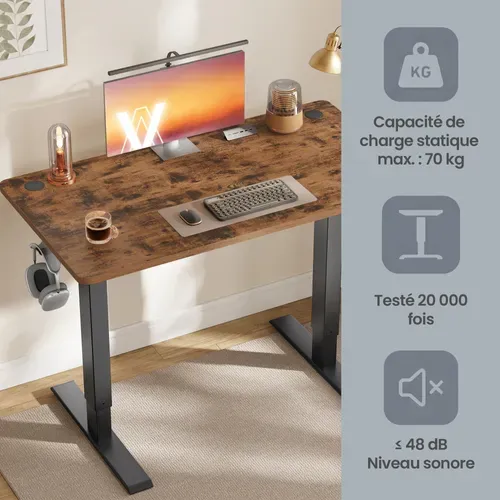 Bureau Assis-debout Réglable En Hauteur, Avec Fonction Mémoire, Rappel De Sédentarité, Marron