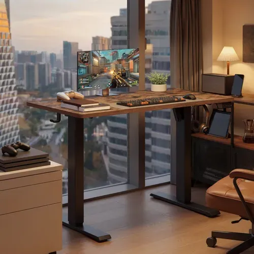 Bureau Assis-debout Réglable En Hauteur, Avec Fonction Mémoire, Rappel De Sédentarité, Marron