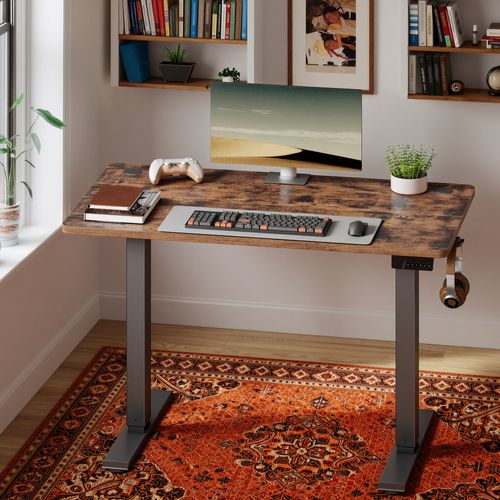 Bureau Assis-debout Réglable En Hauteur, Avec Fonction Mémoire, Rappel De Sédentarité, Marron