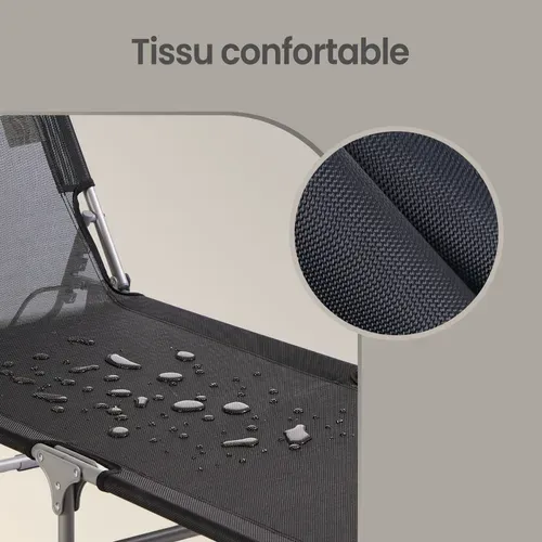 Transats Pliants Extérieur, Appui-tête, Dossier Et Pare-soleil Réglables, Lot De 2, Noir