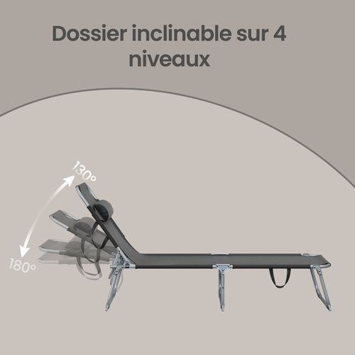 Transats Pliants Extérieur, Appui-tête, Dossier Et Pare-soleil Réglables, Lot De 2, Noir
