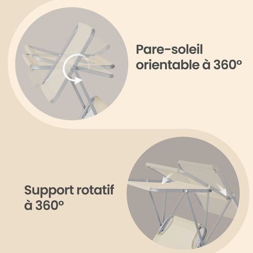 Transats Pliants Extérieur, Dossier Et Pare-soleil Réglables, Chaises Longues, Lot De 2, Beige